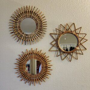 3 PC Boho Rattan Wall Mirror Urban Outfitters